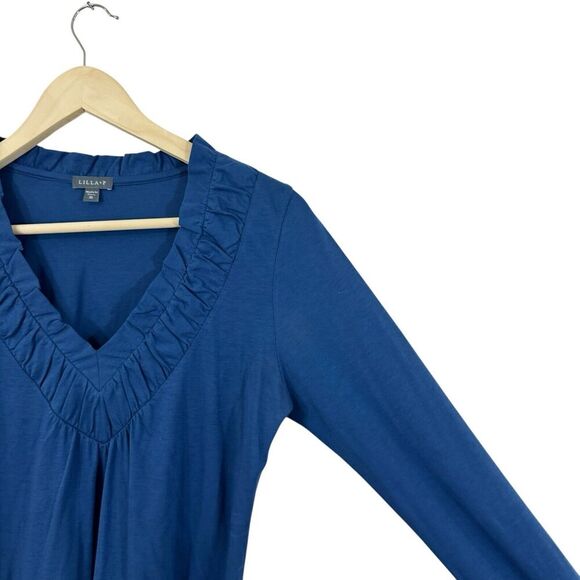 Lilla P Medium Top Blue Long Sleeve Pullover V-Neck Pima Cotton Womens - Picture 8 of 14